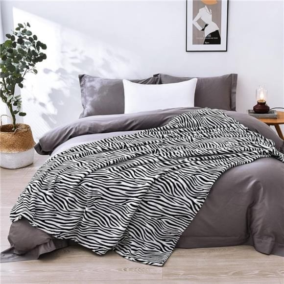 Oversized Flannel Fleece Velvet Blanket Throw Size(50x70 inch) - Zebra Pattern - Picture 5 of 6